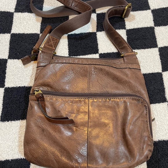 fossil brown leather crossbody messenger bag - Picture 6 of 8